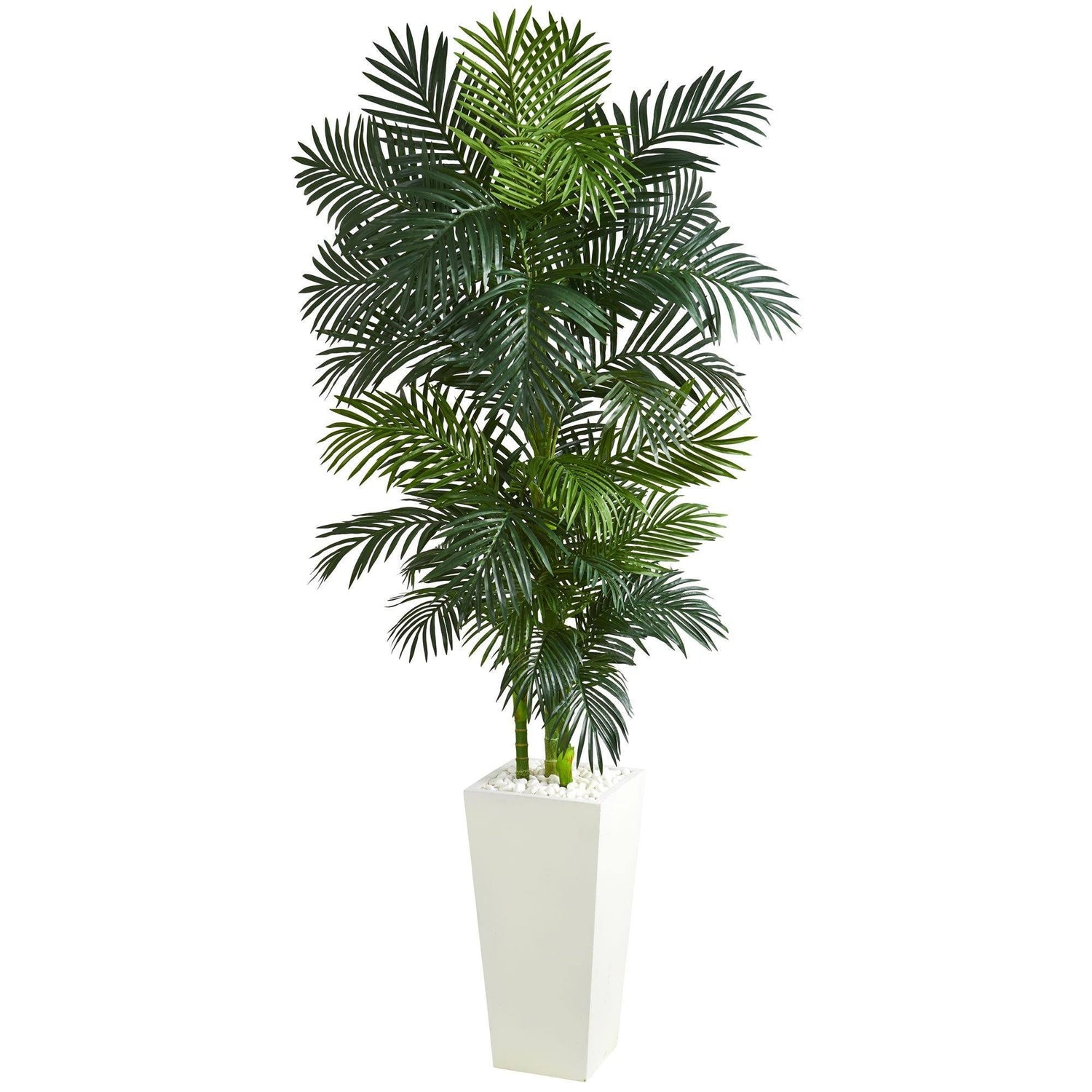 7.5' Golden Cane Palm Artificial Tree in White Tower Planter