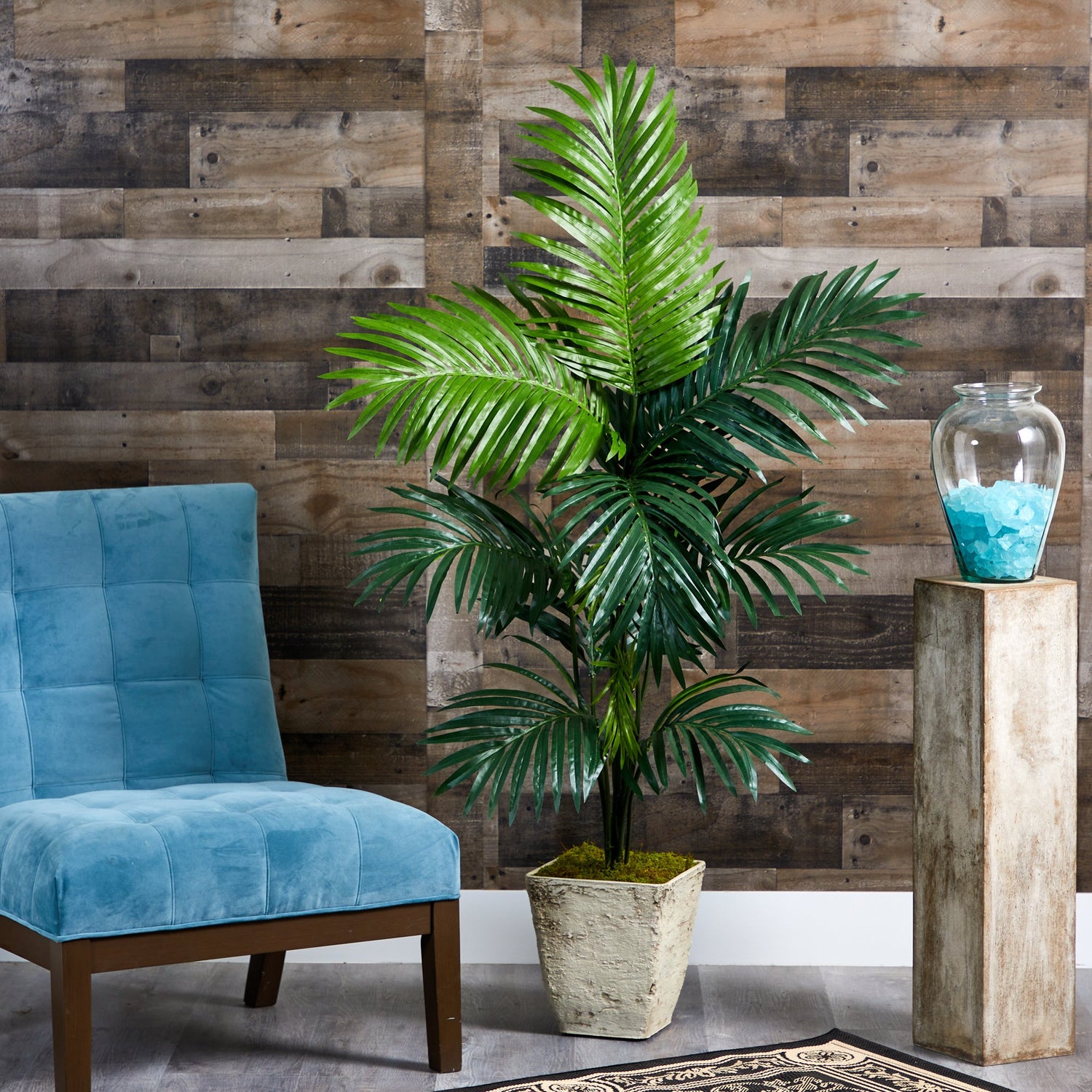 57” Kentia Artificial Palm Tree in Country White Planter