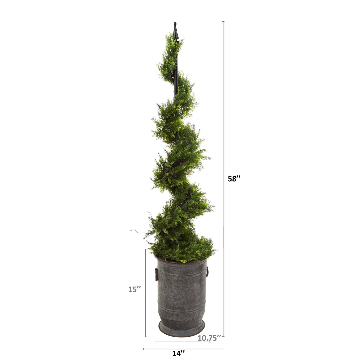 58” Cypress Artificial Spiral Topiary Tree in Vintage Metal Planter