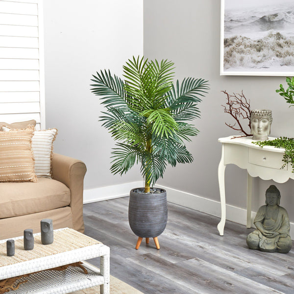 58” Golden Cane Artificial Palm Tree in Gray Tri-Pod Planter