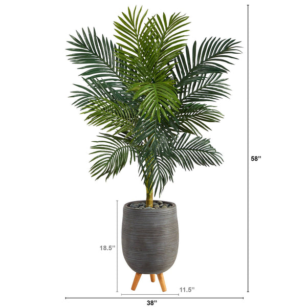 58” Golden Cane Artificial Palm Tree in Gray Tri-Pod Planter