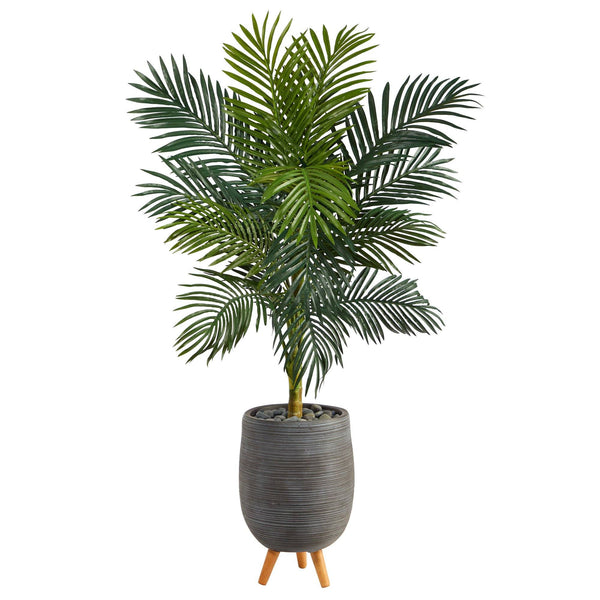 58” Golden Cane Artificial Palm Tree in Gray Tri-Pod Planter