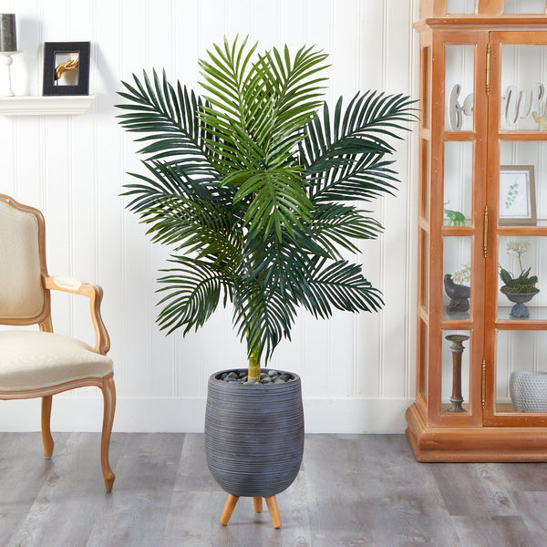 58” Golden Cane Artificial Palm Tree in Gray Tri-Pod Planter