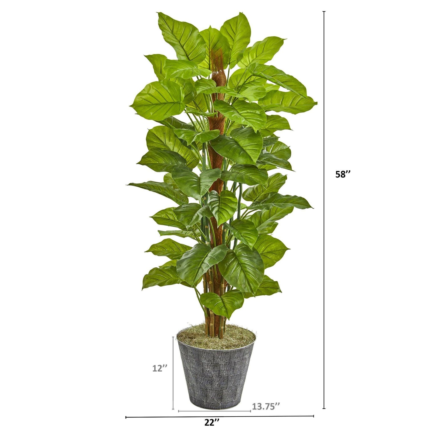 58” Philodendron Artificial Plant in Black Embossed Planter (Real Touch)