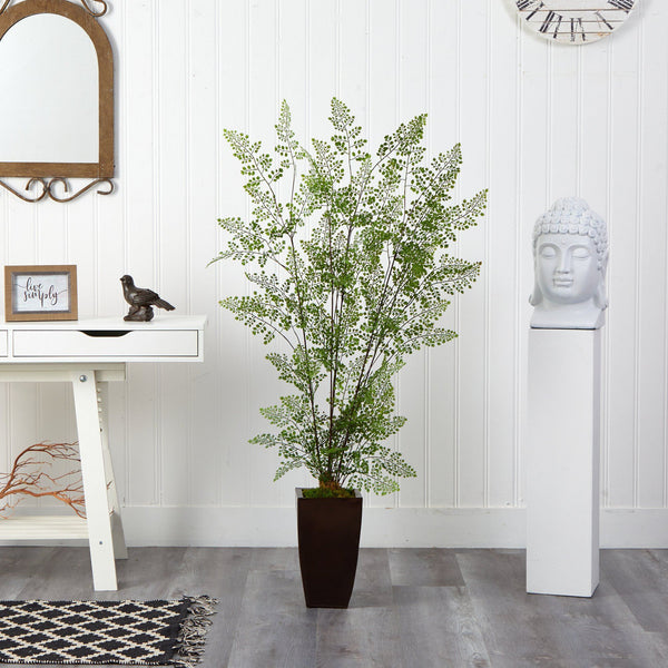 58” Ruffle Fern Artificial Tree in Bronze Metal Planter