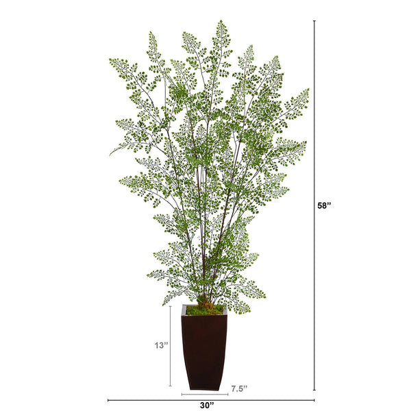 58” Ruffle Fern Artificial Tree in Bronze Metal Planter