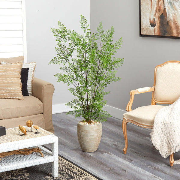 58” Ruffle Fern Artificial Tree in Sand Colored Planter