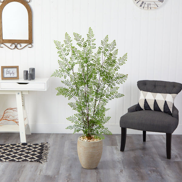 58” Ruffle Fern Artificial Tree in Sand Colored Planter