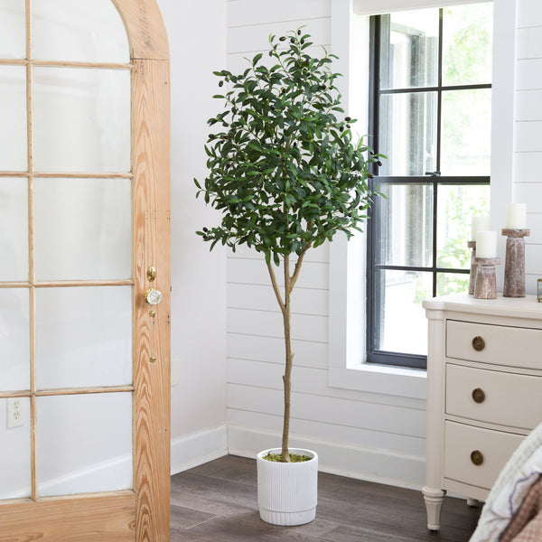 6’ Artificial Olive Tree with White Decorative Planter