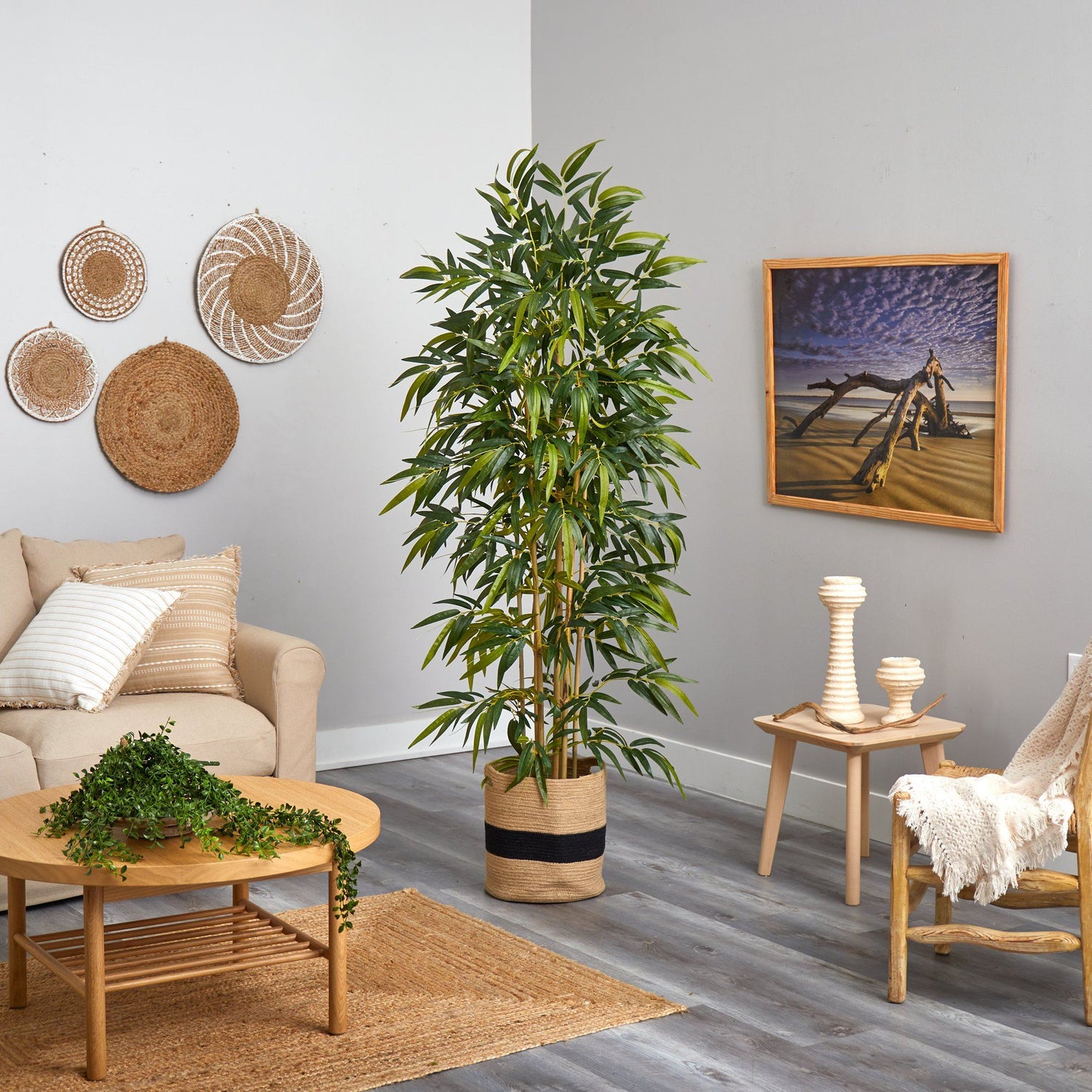 6' Bamboo Artificial Tree with 1024 Bendable Branches in Handmade Natural Cotton Planter