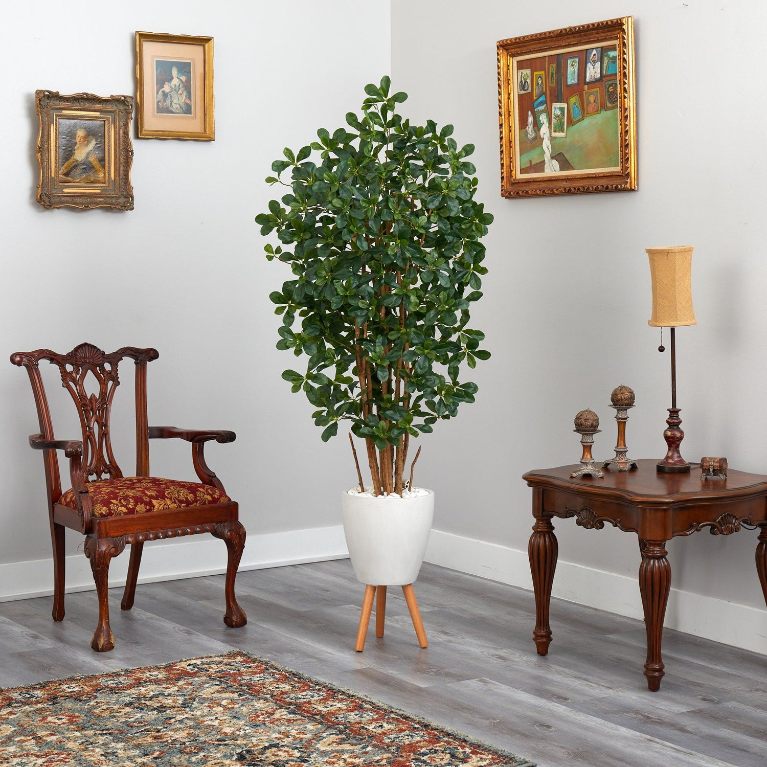 6’ Black Olive Artificial Tree in White Planter with Stand