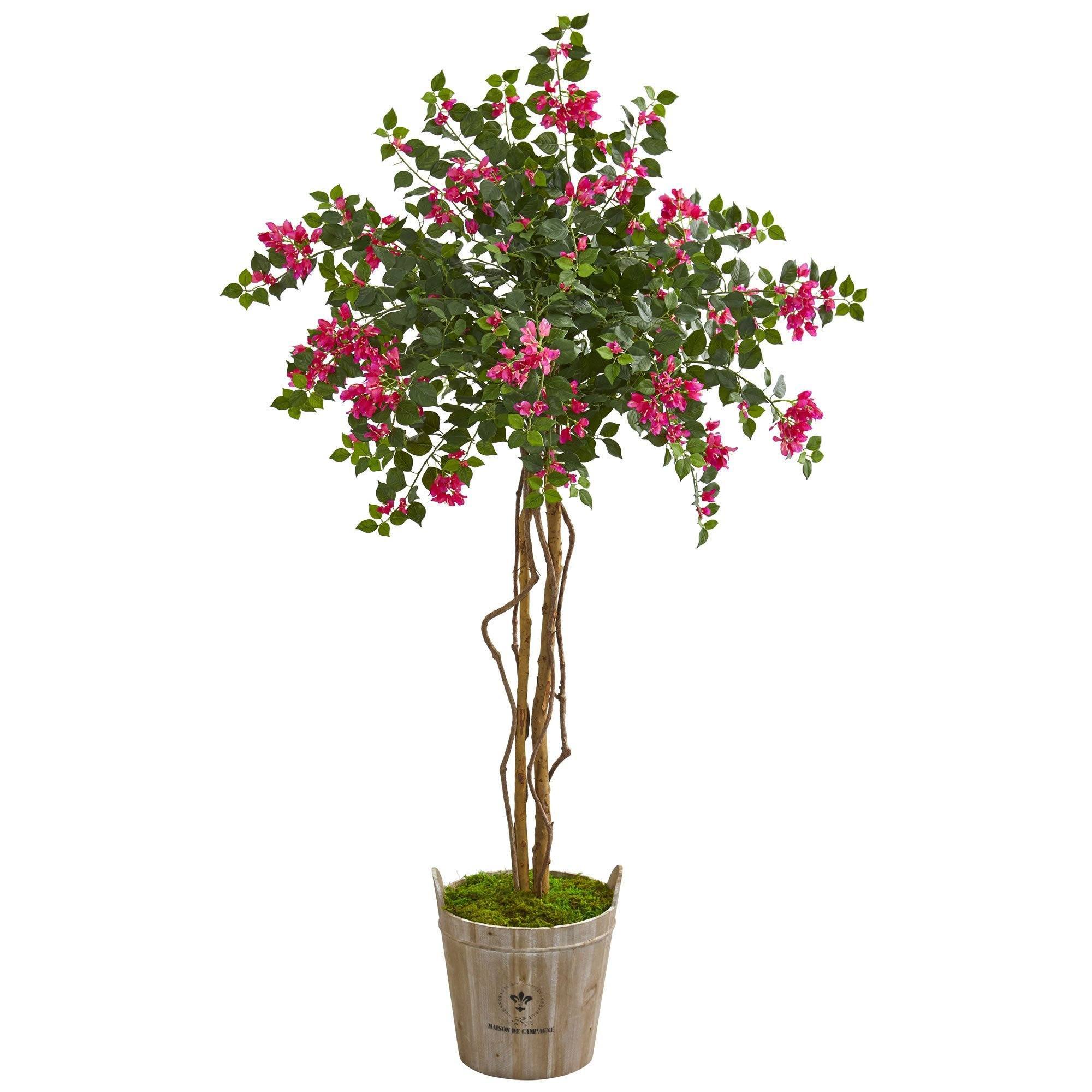 birbira 花瓶 6' Bougainvillea Artificial Tree in Farmhouse Planter | Nearly Natural
