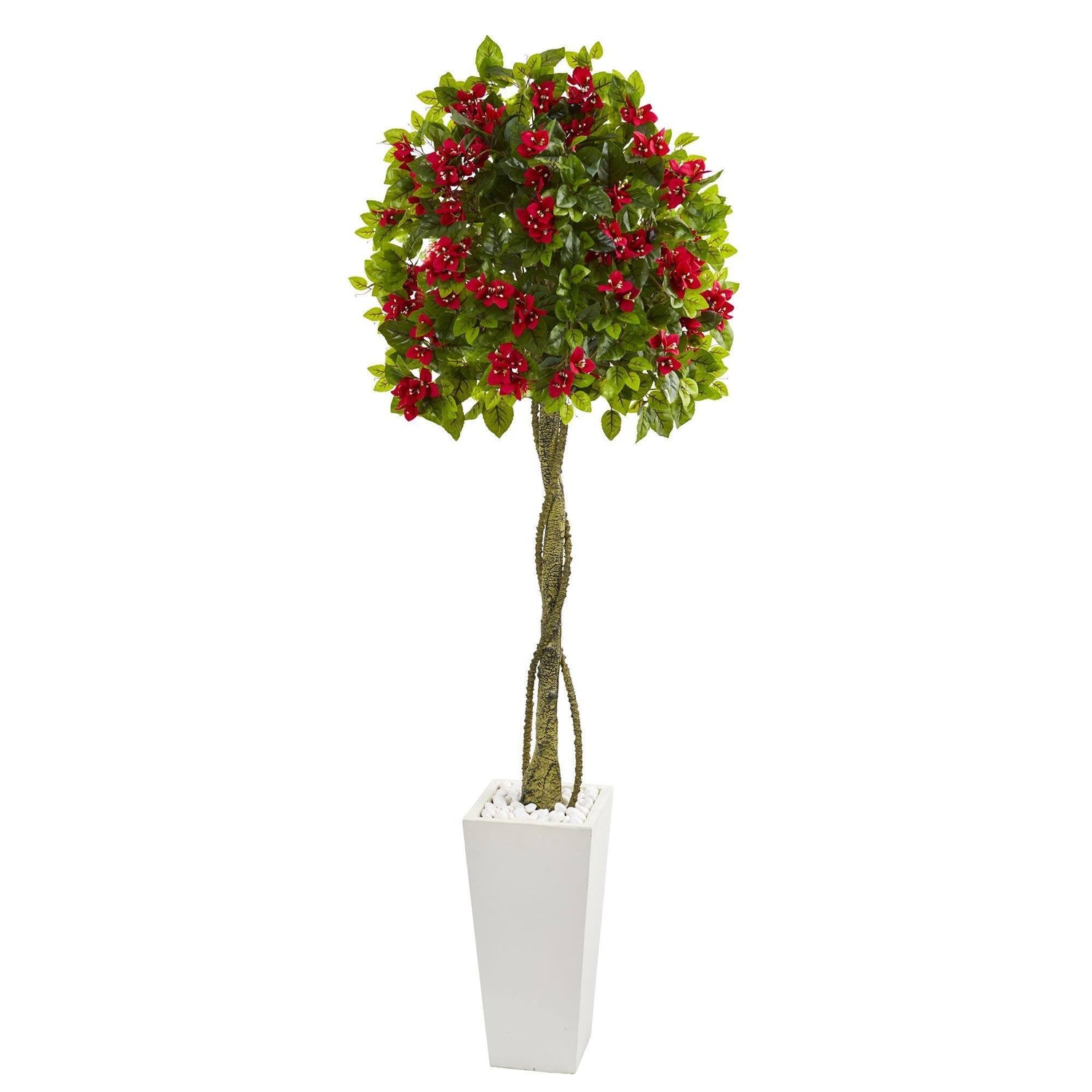 6’ Bougainvillea Artificial Tree in White Tower Planter