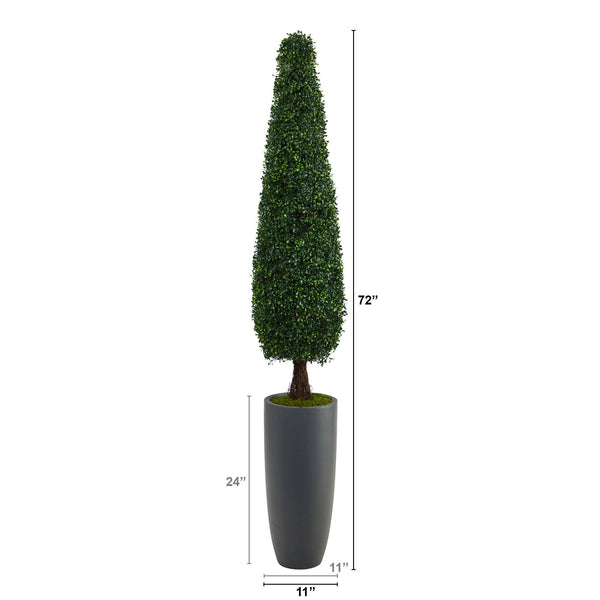 6’ Boxwood Topiary Artificial Tree in Gray Planter (Indoor/Outdoor)