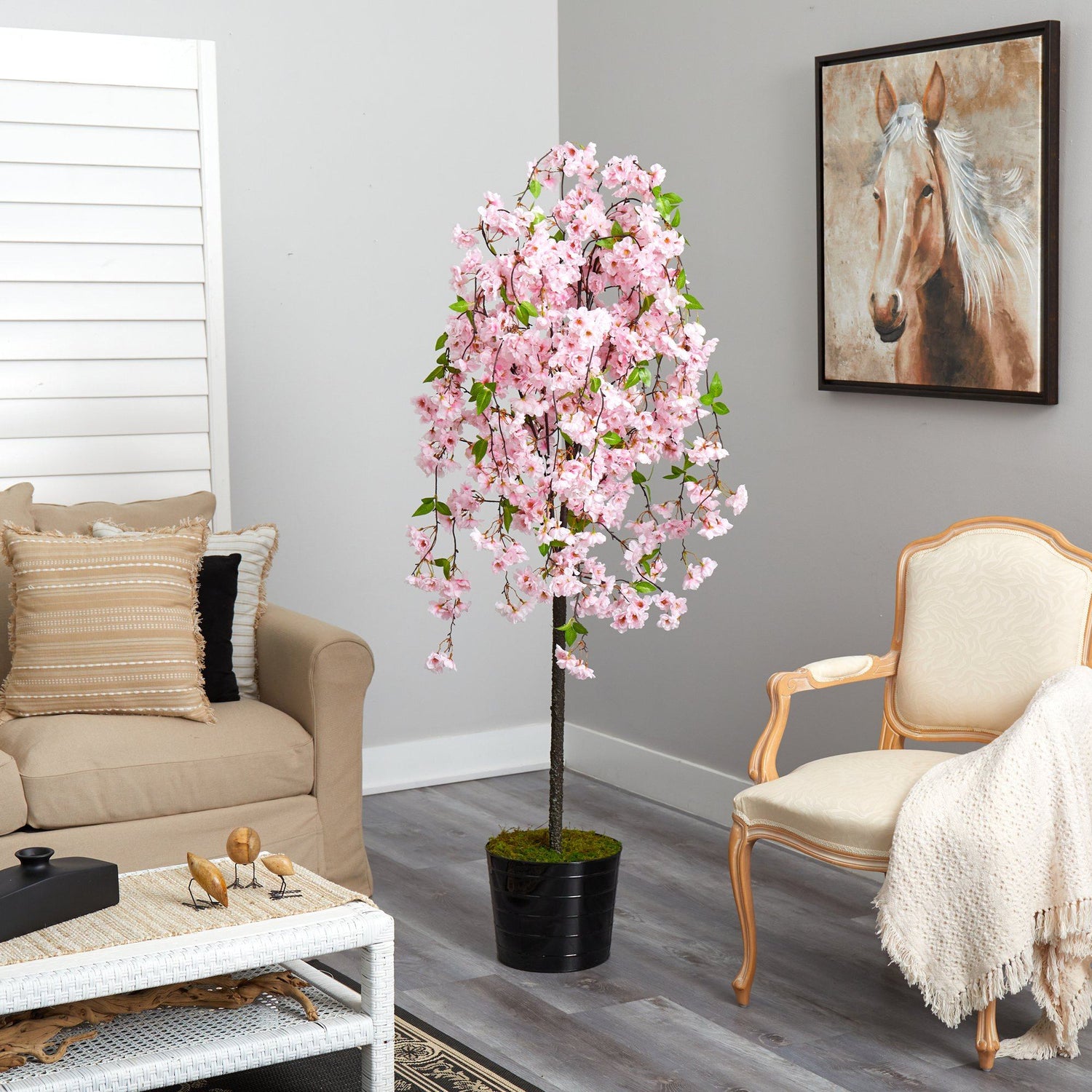 6' Cherry Blossom Artificial Tree in Black Tin Planter