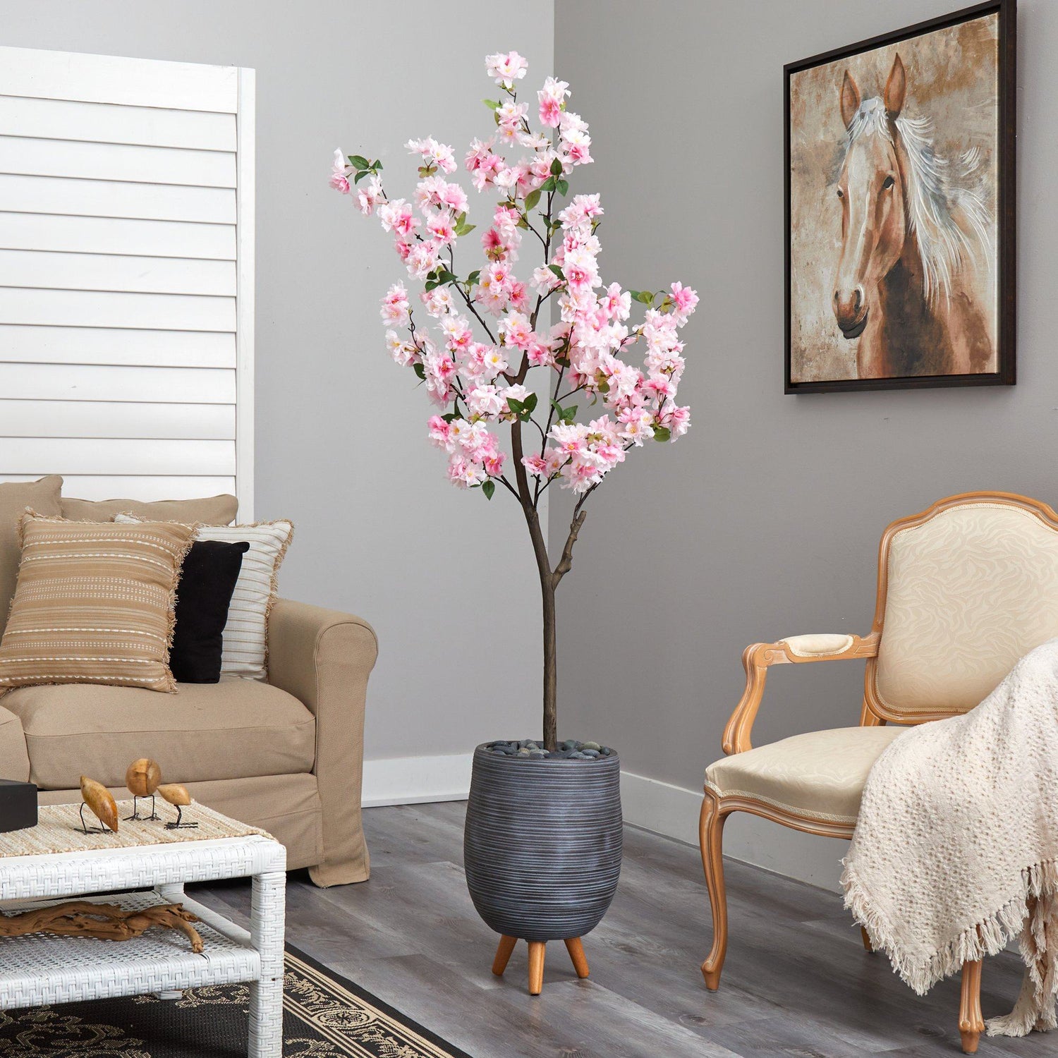 6’ Cherry Blossom Artificial Tree in Gray Planter with Stand