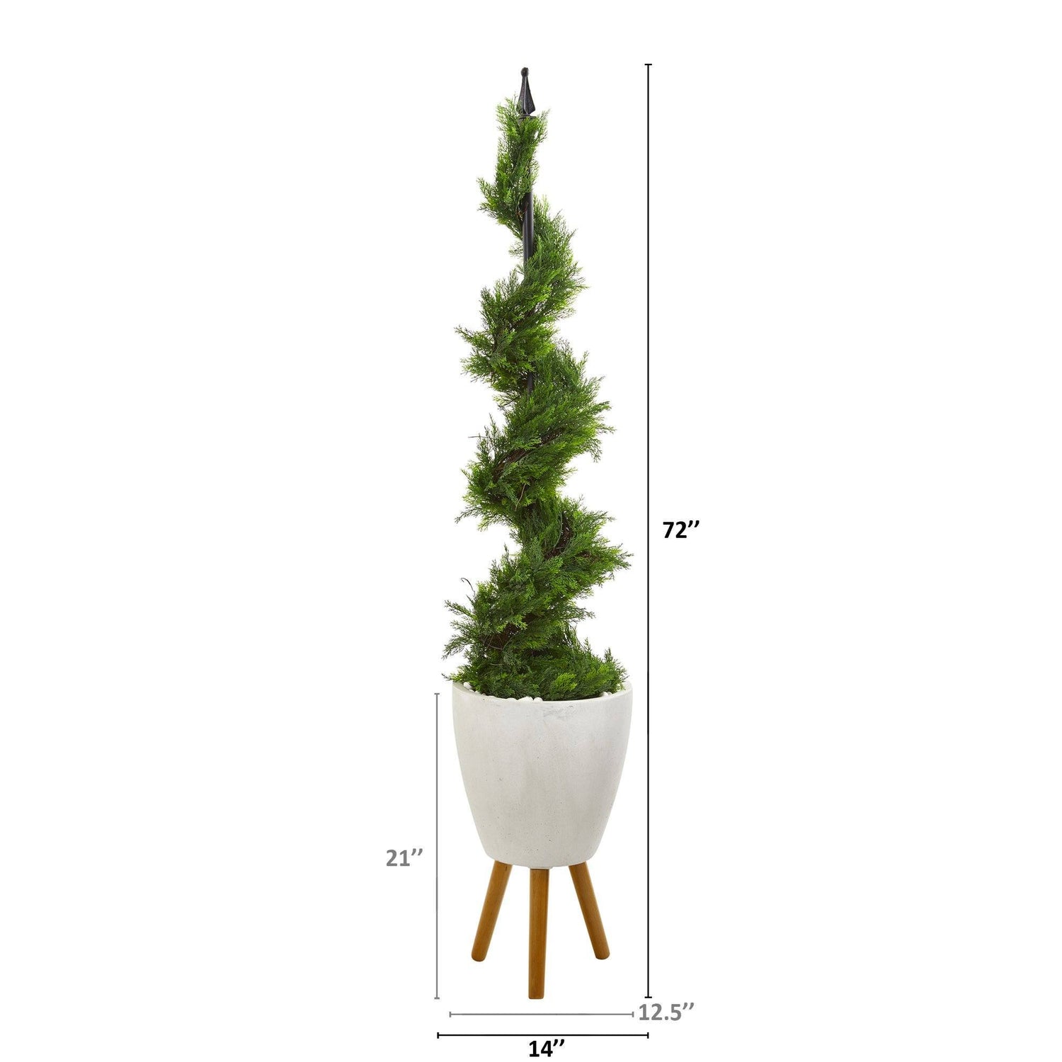 6’ Cypress Artificial Spiral Topiary Tree in White Planter with Stand