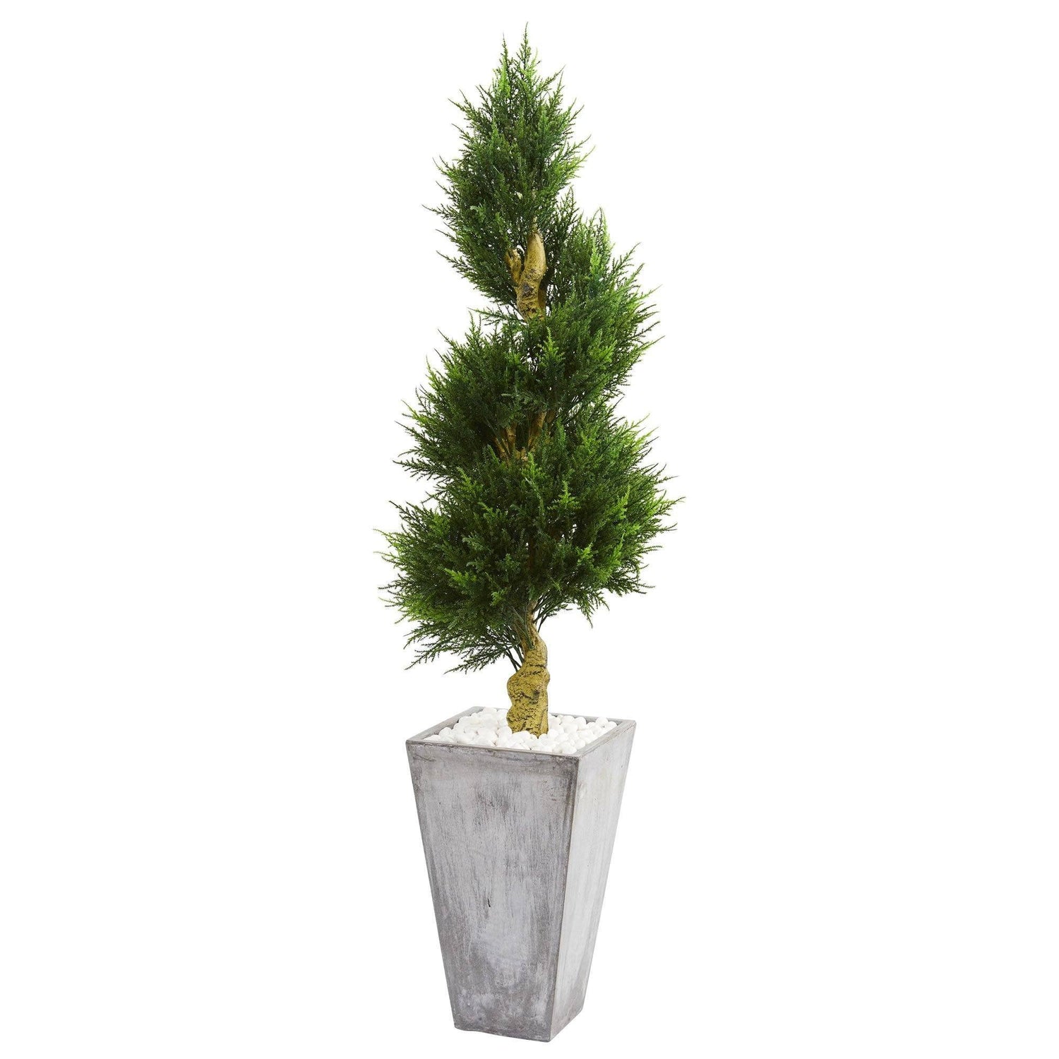 6’ Cypress Spiral Artificial Tree in Cement Planter(Indoor/Outdoor)