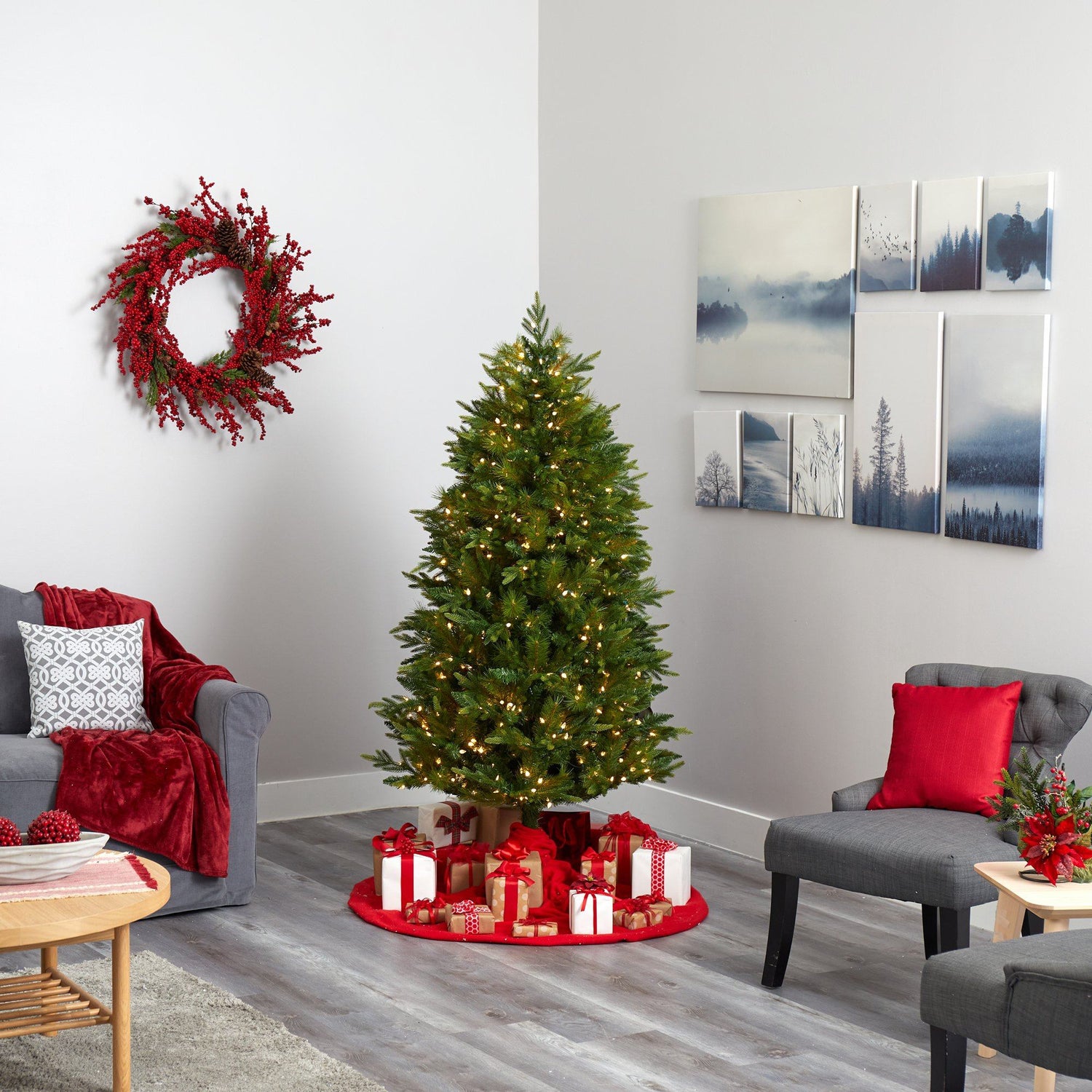 6' Hartford Fir Artificial Christmas Tree with 250 Warm (Multifunction) LED Lights with Instant Connect Technology and 711 Bendable Branches