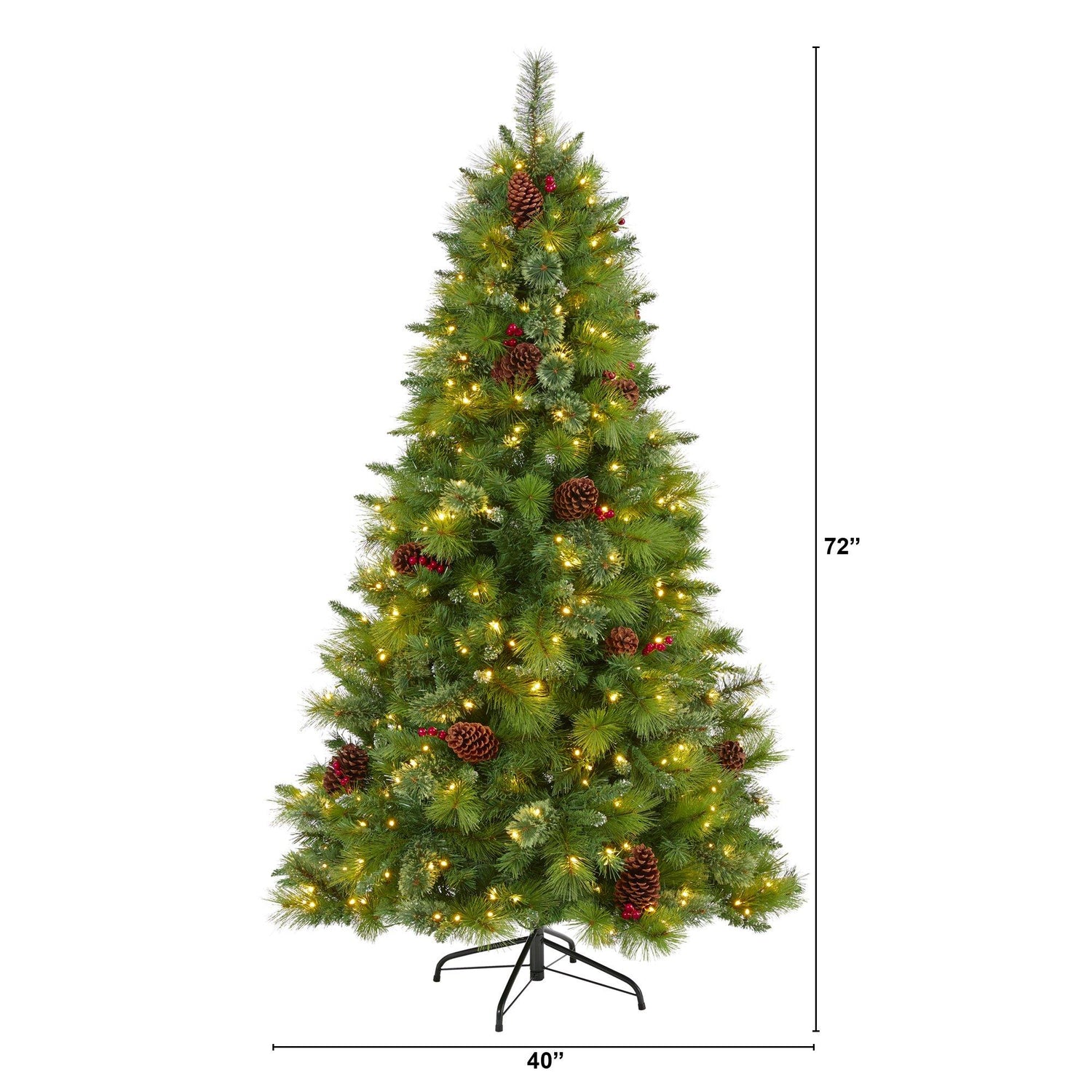 6’ Montana Mixed Pine Artificial Christmas Tree with Pine Cones, Berries and 350 Clear LED Lights