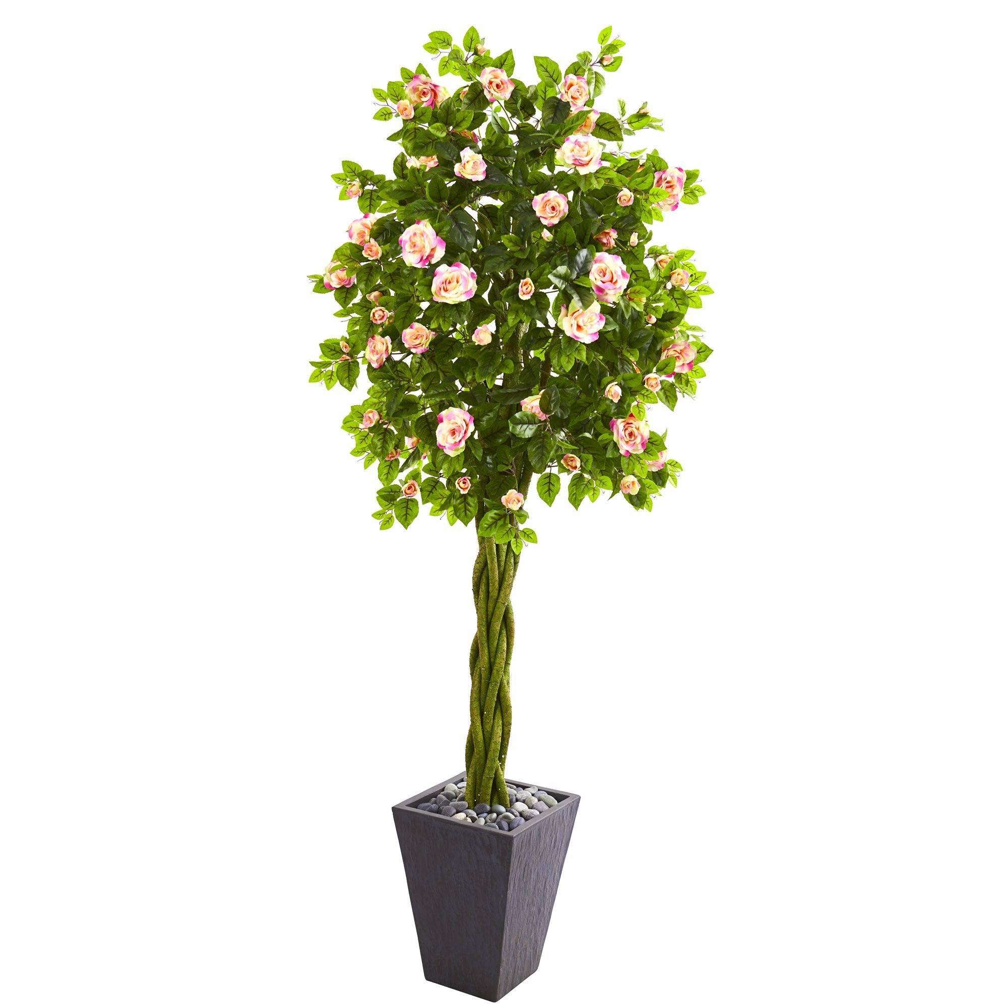 6’ Rose Artificial Tree in Slate Planter Nearly Natural