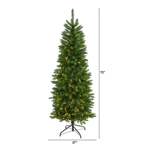 6’ Slim Green Mountain Pine Artificial Christmas Tree with 250 Clear LED Lights