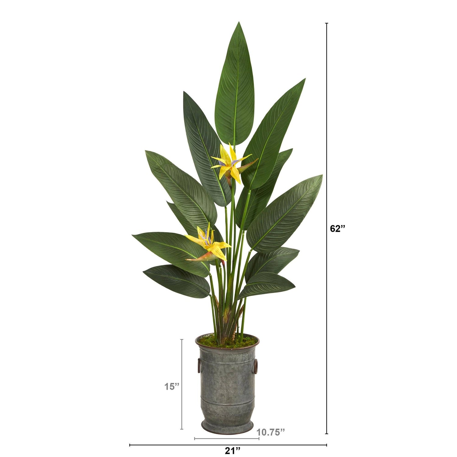 62” Bird of Paradise Artificial Plant in Vintage Metal Planter (Real Touch)
