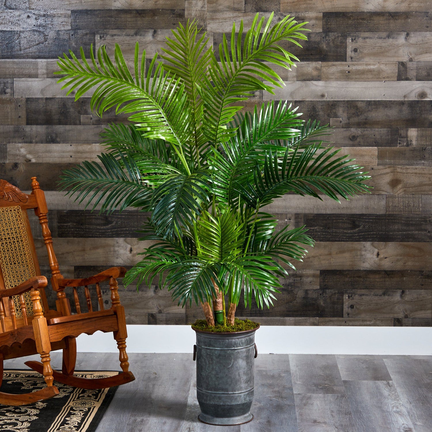 64” Hawaii Palm Artificial Tree in Vintage Metal Planter