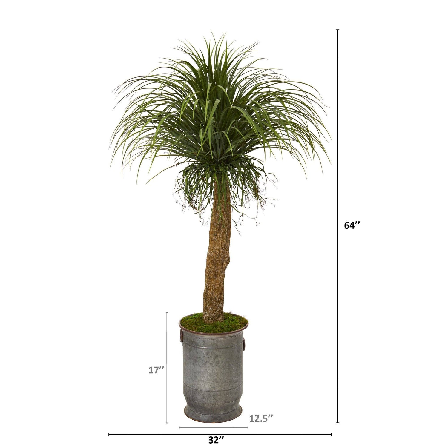 64” Pony Tail Palm Artificial Plant in Copper Trimmed Metal Planter