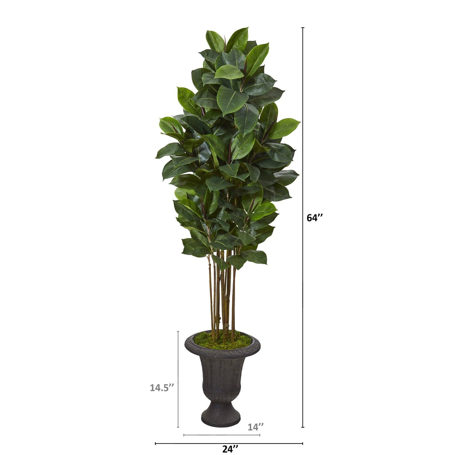64” Rubber Leaf Artificial Tree in Decorative Brown Urn
