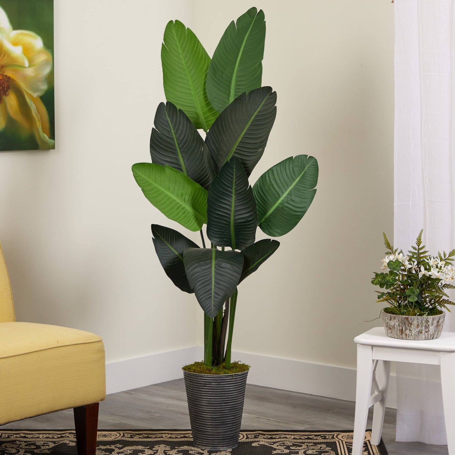 64” Traveler's Palm Artificial Tree in Decorative Tin Planter