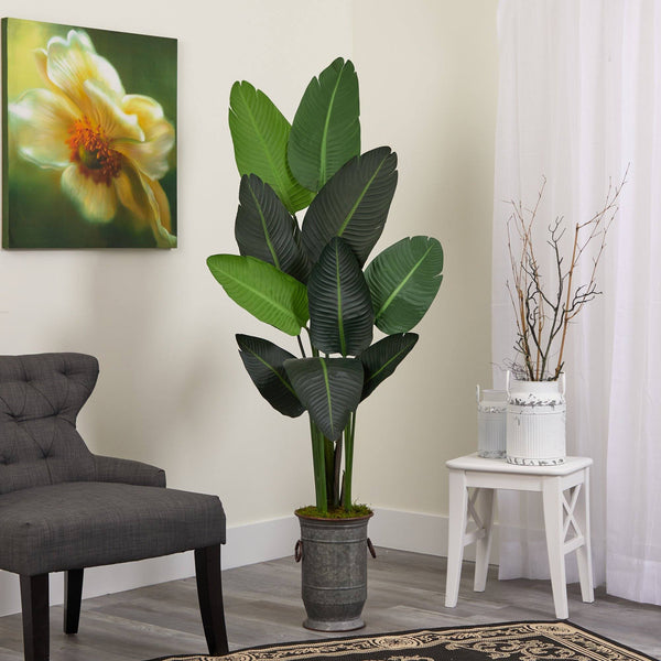 64” Traveler's Palm Artificial tree in Vintage Metal Planter