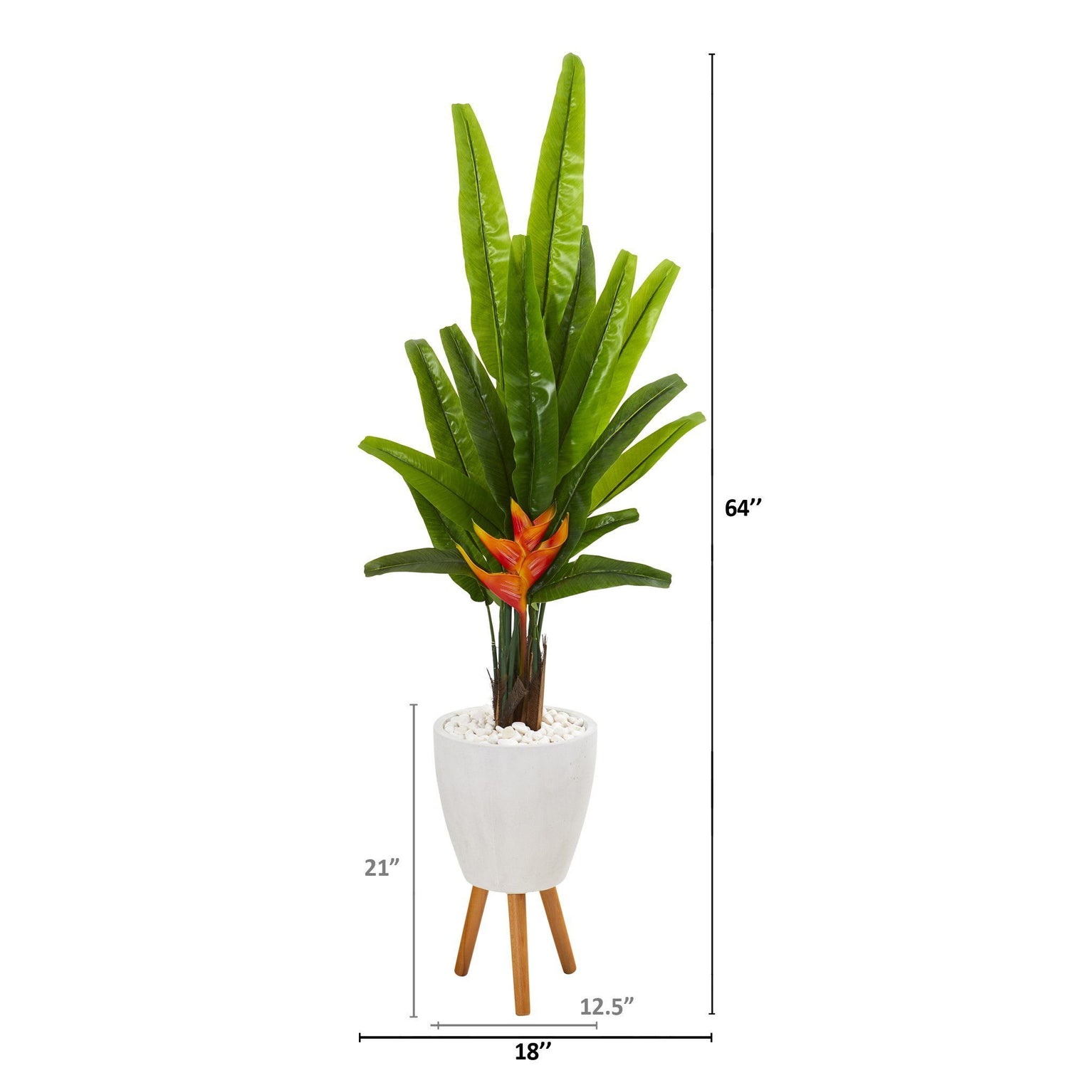 64” Traveler's Palm Artificial Tree in White Planter with Stand