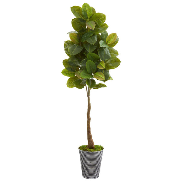 65” Rubber Leaf Artificial Tree in Decorative Tin Planter (Real Touch)