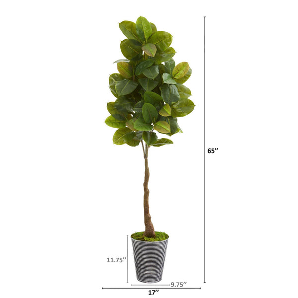 65” Rubber Leaf Artificial Tree in Decorative Tin Planter (Real Touch)