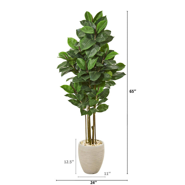 65” Rubber Leaf Artificial Tree in Sand Colored Planter