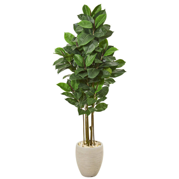 65” Rubber Leaf Artificial Tree in Sand Colored Planter