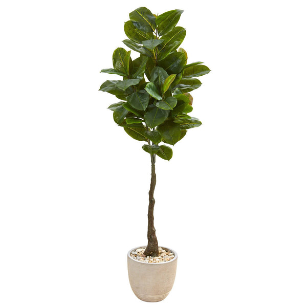 67” Rubber Leaf Artificial Tree in Sandstone Planter (Real Touch)