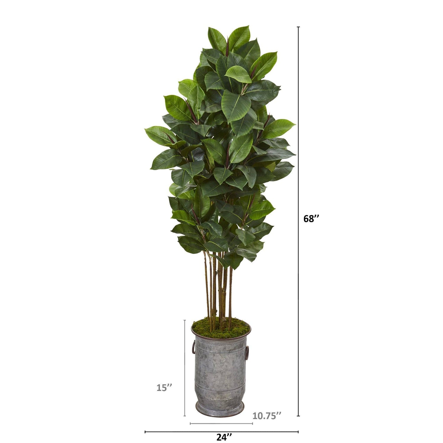 68” Rubber Leaf Artificial Tree in Vintage Metal Planter