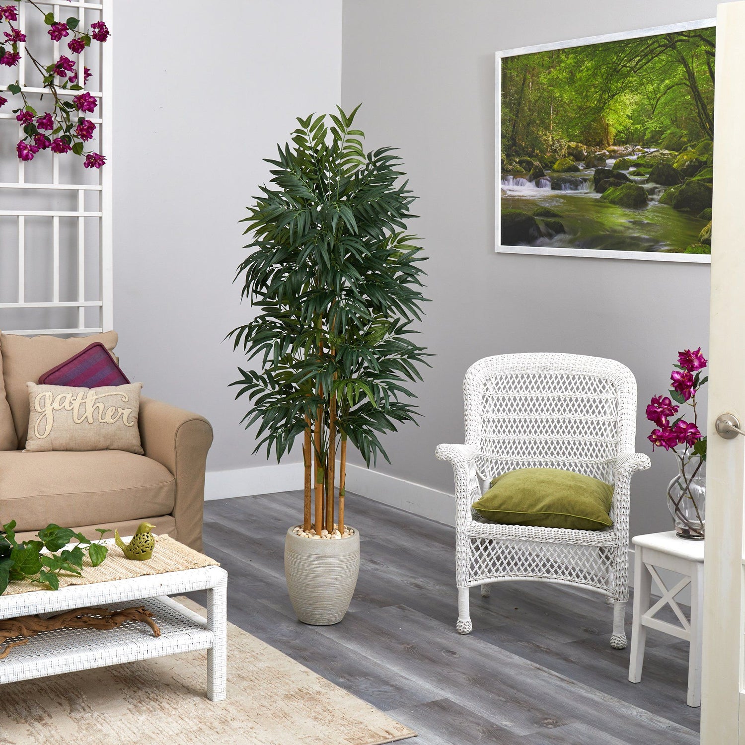 69” Phoenix Palm Artificial tree in White Planter with Stand