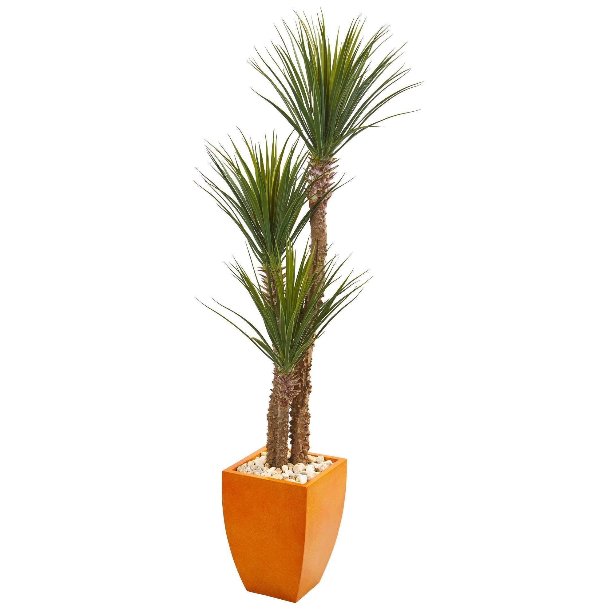 69” Yucca Artificial Tree in Orange Planter | Nearly Natural