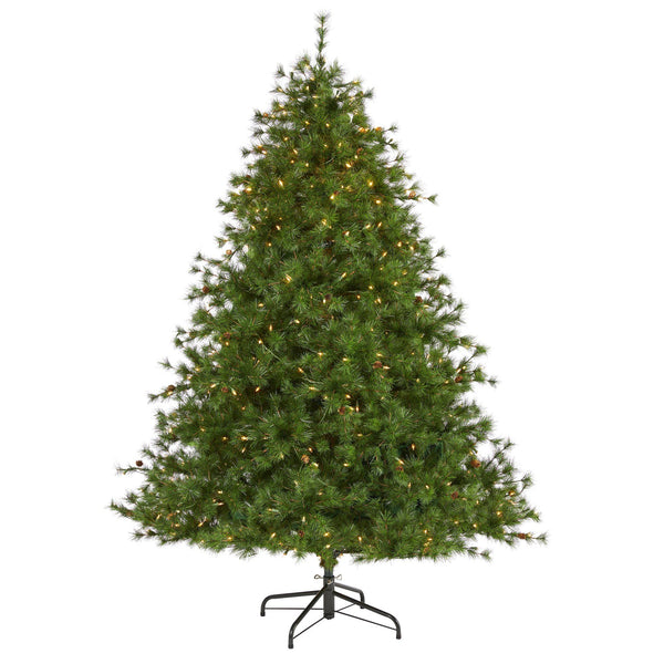 7’ Colorado Mountain Pine Artificial Christmas Tree with 450 Clear Lights, 1453 Bendable Branches and Pine Cones