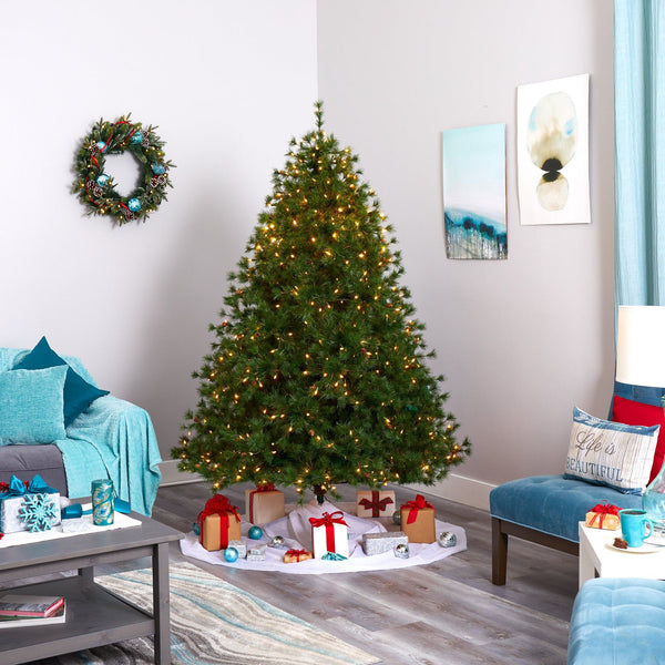 7’ Colorado Mountain Pine Artificial Christmas Tree with 450 Clear Lights, 1453 Bendable Branches and Pine Cones