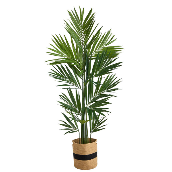 7’ Kentia Artificial Palm in Handmade Natural Cotton Planter