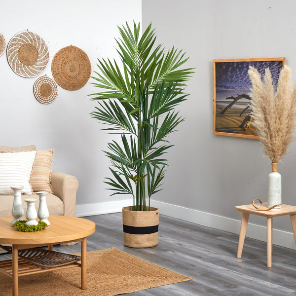 7’ Kentia Artificial Palm in Handmade Natural Cotton Planter