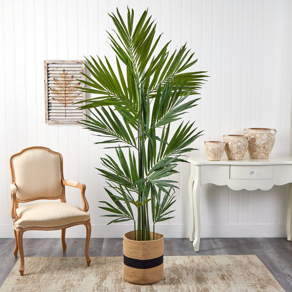 7’ Kentia Artificial Palm in Handmade Natural Cotton Planter