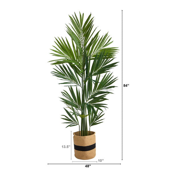 7’ Kentia Artificial Palm in Handmade Natural Cotton Planter
