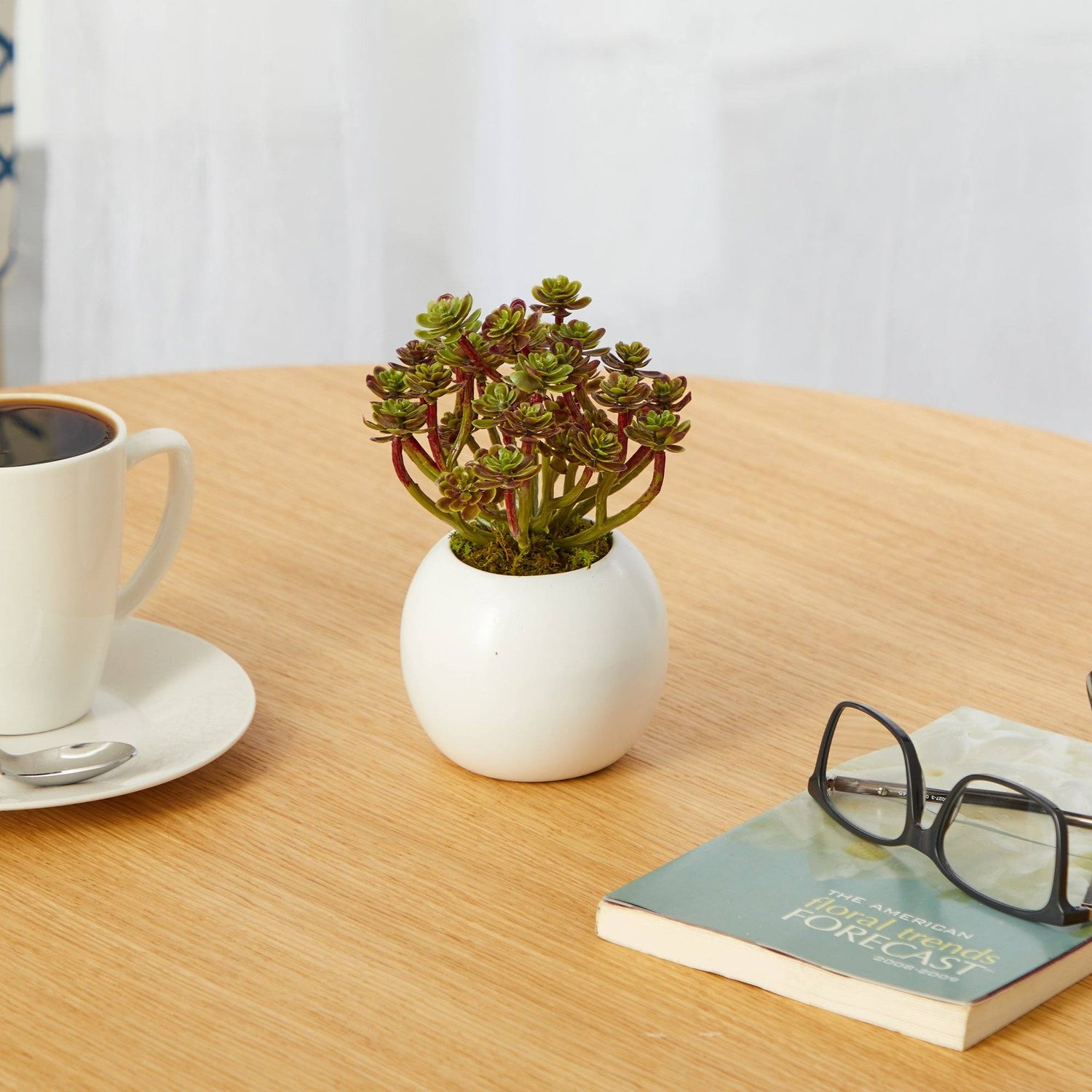 7” Sedum Succulent Artificial Plant in White Planter
