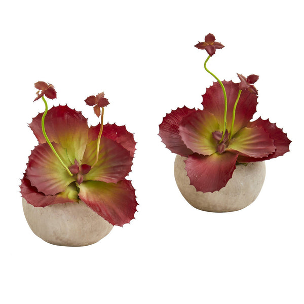 7” Succulent Artificial Plant in Stone Gray Planter (Set of 2)