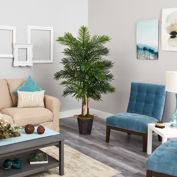 70” Areca Palm Artificial Tree in Decorative Metal Pail with Rope (Real Touch)